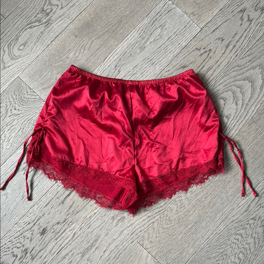 Garage Red silk Shorts with Adjustable Side Ties